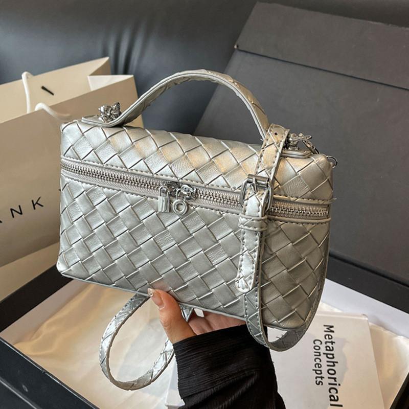 Ielgy Fashionable Woven Bag Hand-Carrying Square Box Lunch Box Bag Portable Shoulder Messenger Bag