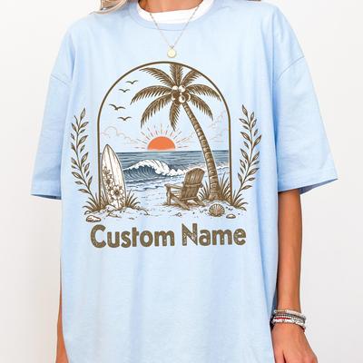 Custom Font Beach Vacation T-Shirt Personalized Summer Graphic Tee