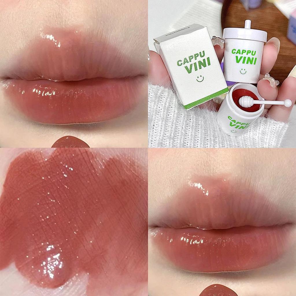 Cappuvini Nude Bean Paste Solid Lip Gloss: Moisturizing Milk Tea Color for Autumn/Winter