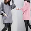 Neck Round Women Long Sleeve Solid Patchwork Hoodie Loose Sweatshirt Pocket