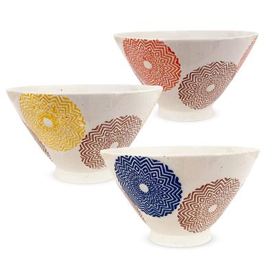 Kunzan Kiln Tea Set of Diameter Height Ethnic Round Hasami Made In Japan Bowls, 3, 11.5cm, 6.8cm, Pattern, Ware,