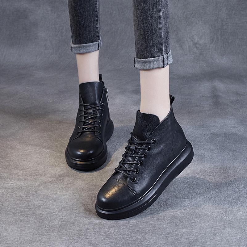 Footwear Boots Black Color Artificial Leather Winter Autumn Seasons Lace Up Sneakers