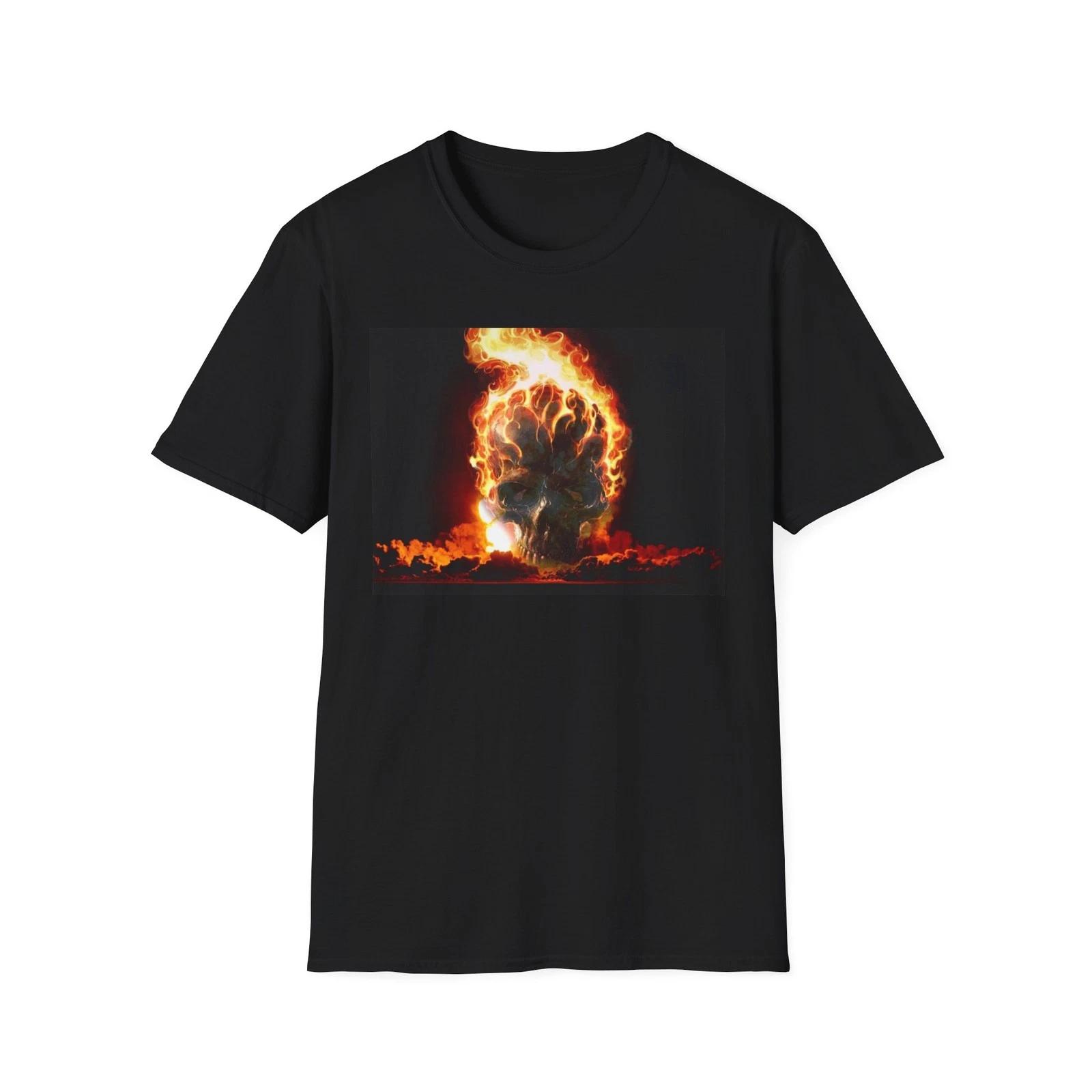 Flaming Skull T-Shirt Gift Black Tee 3XL