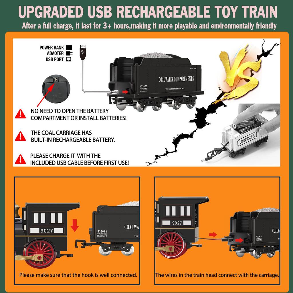 Remote Control Retro Train Set RC Train Toys Steam Electric Stepless Speed Control Remote Smoking Train Children's Toys  Gifts