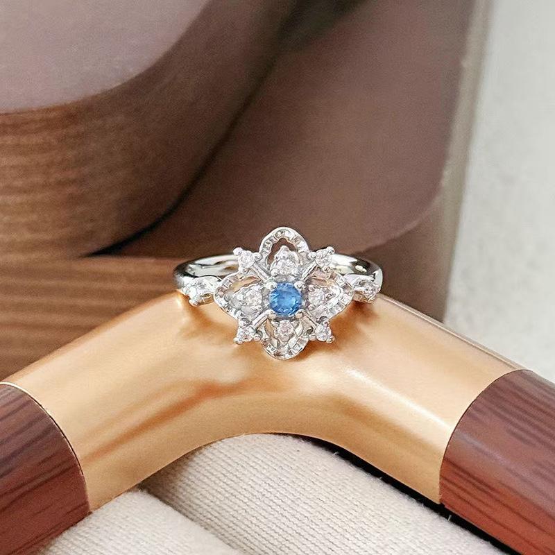 Light Luxury High-End Exquisite Super Flash Sea Blue Zircon Ring Color Treasure High Value Niche Design Fashionable Super Fairy Ring