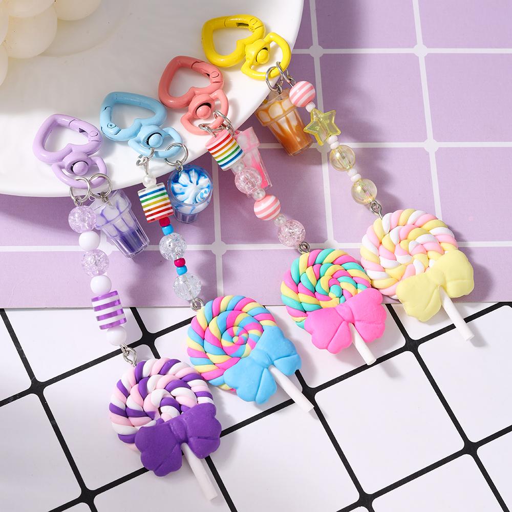 Pretty Resin Candy Lollipop Keychain Women Girls Juice Key Ring Pendants Handbag Decor DIY Key Chain Kid's Jewelry Gift