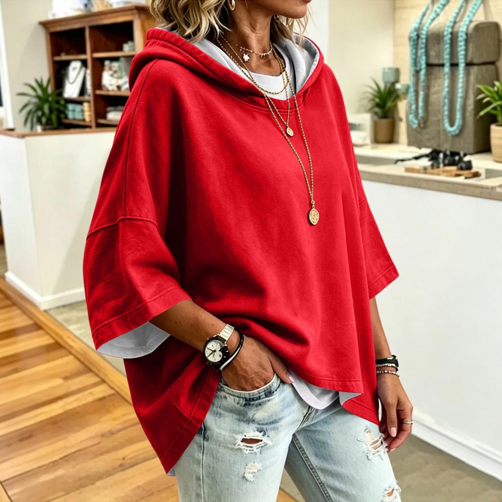 Women's Fashion Color Drawstring Hoodie Loose Fit Casual Sweatshirt