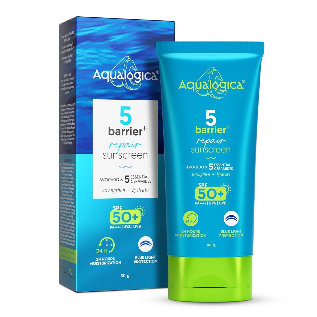 

Aqualogica 5 Barrier+ Repair Sunscreen SPF 50 PA++++ for Face & Neck with Avocado 80 g Pack of 1