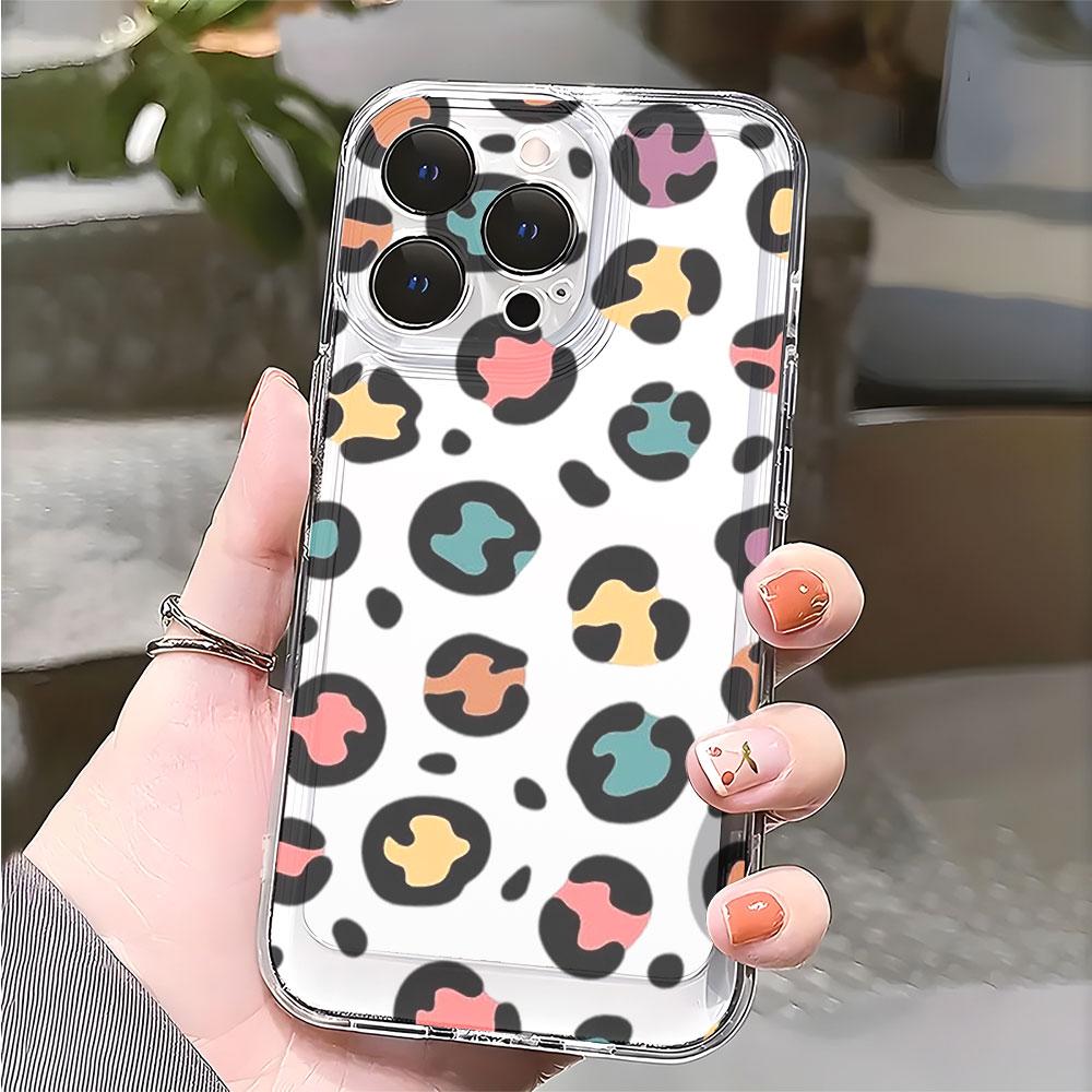 Colorful Leopard Print Pattern Lucency Phone Case for IPhone 14 15 16 13 12 11 17 Pro Max 12 13 Mini Soft Cover