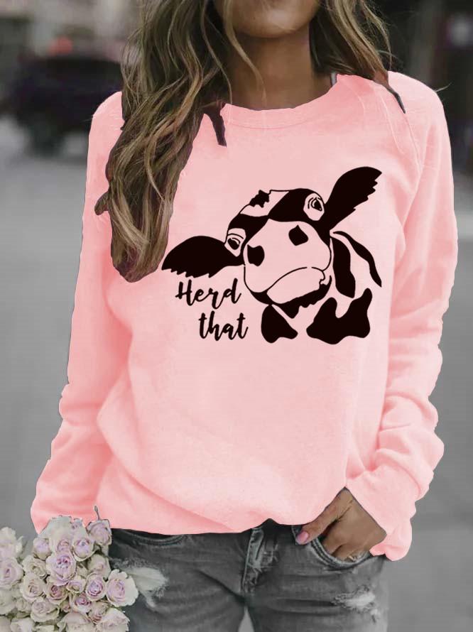 Women's Cow Print Round Neck Hoodie