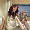 Korean apricot bow print short-sleeved T-shirt women's summer new loose and versatile slim crew neck top
