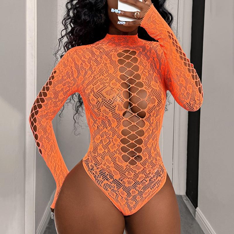 White silk erotic underwear, sexy temptation, jacquard cutout, tight bikini, long sleeves, turtleneck, one-piece mesh coat