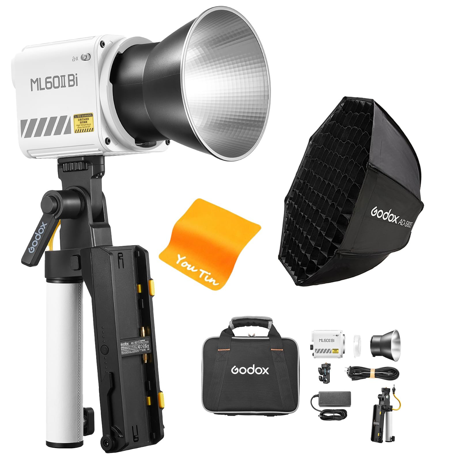 

GODOX ML60IIBi Світлодіодний відеоліхтар з ручкою GODOX Softbox Портативний відеоліхтар 70 Вт, ручний світлодіодний відеоліхтар із подвійною кольоровою температурою 11 FX Light CRI TLCI