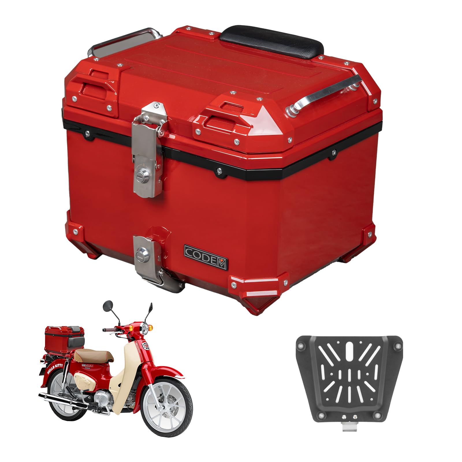 

CODEM Мотоциклетный задний кофр 45 л Super Cub HELLO KITTY Magna того же цвета, что и оригинальный, верхний, большой, с ключом, крепление, легко устанавливается, супер спинка, подходит для