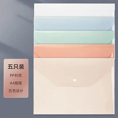 A4 thickened large capacity buckle paper storage bag, archive material bag, office suppli file bag, colored transparent plastic,