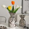 Europäische Keramik Silberne Vase Faltenzug Bündelmund Hydroponische Blumengefäße Wohnzimmer Esstisch Blumenvase Hochzeitsdekoration