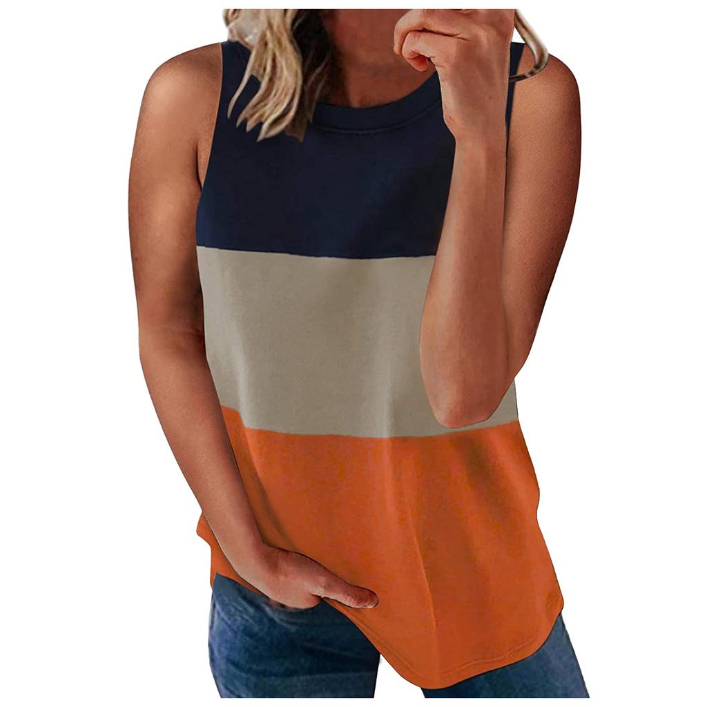 Women's Casual Color Splicing Sleeveless Round Neck Pullover Slim Tank Tops