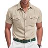 Camisa cárdigan de color liso estilo coreano para hombre, informal, con botones, bolsillo, holgada, manga corta