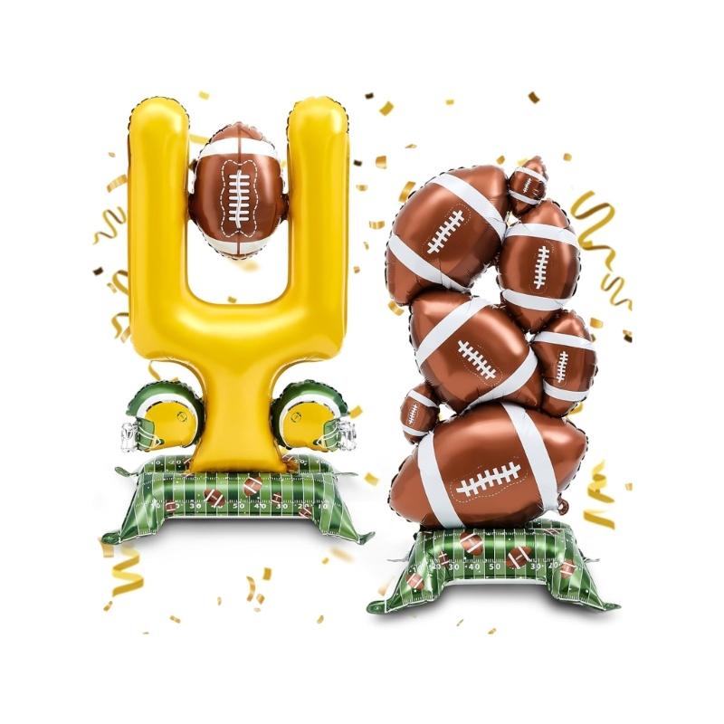 Large 5 Feet Aluminum Football Pattern Balloons With Field Base For Game Decorations And Festivities