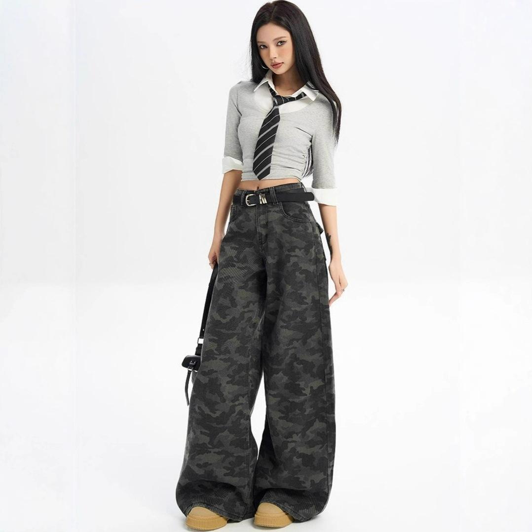 

Рабочие джинсы с высокой посадкой и широкими штанинами, осенние женские свободные прямые зауженные брюки со шлейфом, ретро, с высокой талией, уличный стиль, мешковатые длинные джинсы для леди 4XL