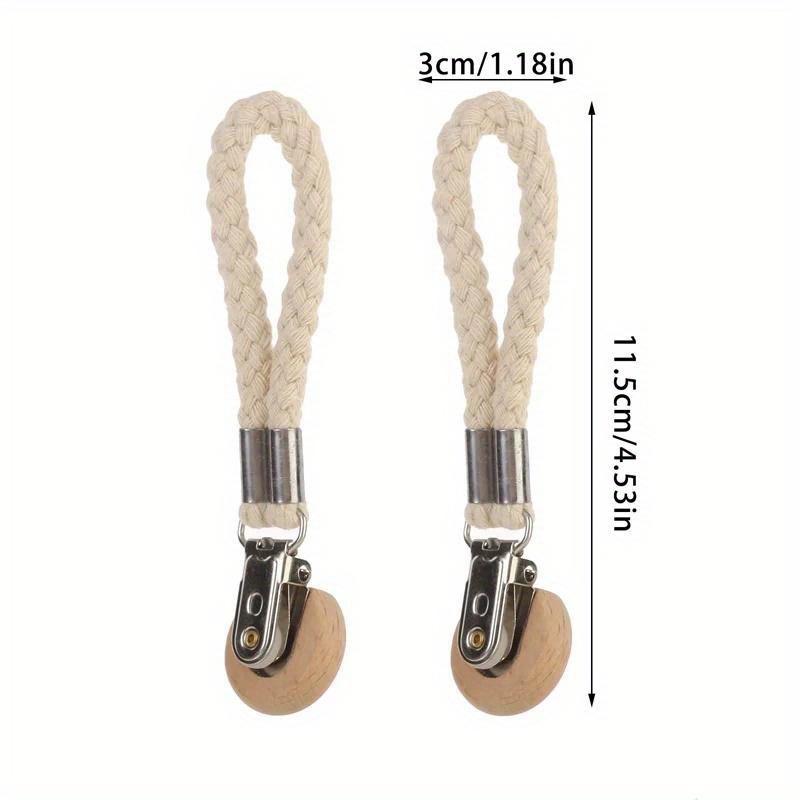 Clip multifuncional para toalla de cocina sin perforaciones, cuerda tejida, almacenamiento con cabeza redonda de madera de haya, clip para baño