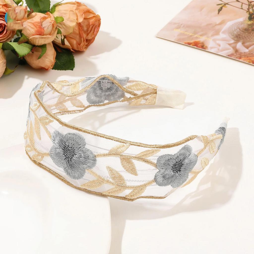 Elegant Chiffon Embroidery Flower Hairband For Women Sweet Hair Decorate Headband Hair Hoop Band Turban Fashion Hair Accessories