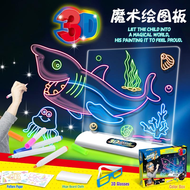 Lavagna Luminosa Fluorescente 3D per Bambini, Lavagna Scrittura Graffiti Tridimensionale, Scrittura Pittura Pittura Fai da Te Giocattoli