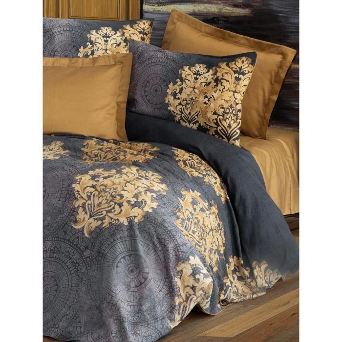 Bed Linen Set - 1 Duvet Cover 220 X 240 Cm + 2 Pillowcases 60 X 60 Cm - Sateen 100% Cotton - Anthracite