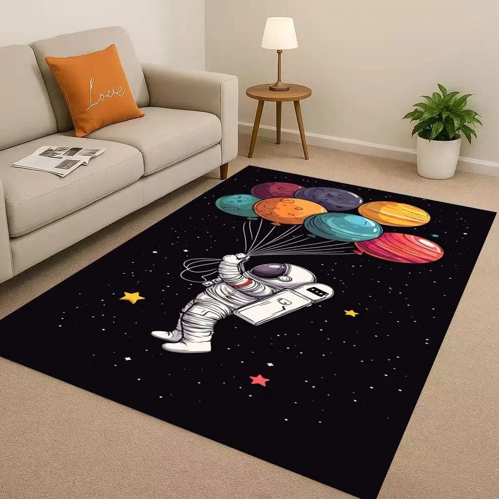 3D Cartoon Astronaut Spaceman Planet Living Room Non-Slip Area Rug Carpet for Bedroom Playroom Sofa,Home Decor Doormat Christmas
