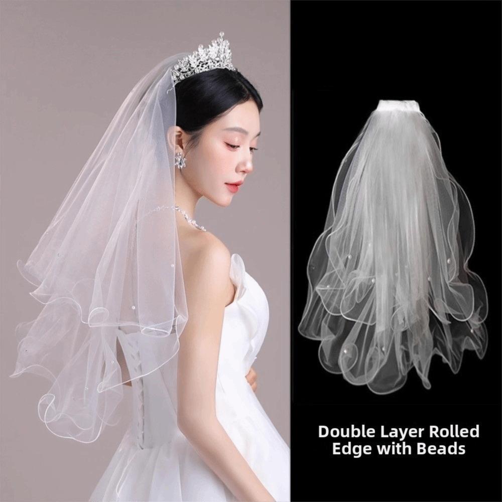 Bow Wedding Veil Pearl Accessories Women's Tulle New Bridal Veil  Bridal Photoshoot
