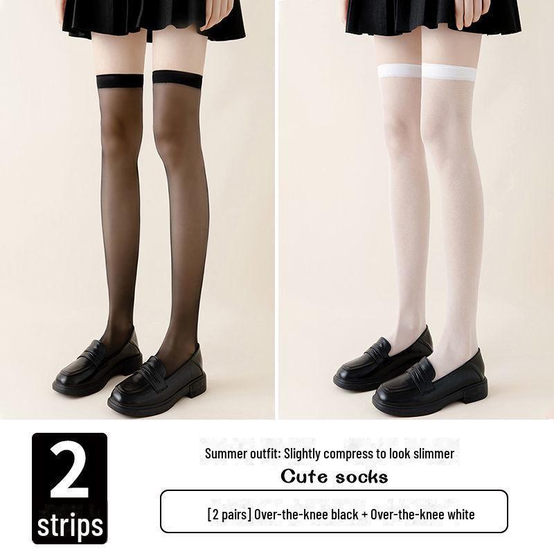 Șosete negre de vară peste genunchi cu transparență ridicată - Stil uniform JK cu tub mijlociu pentru eleve