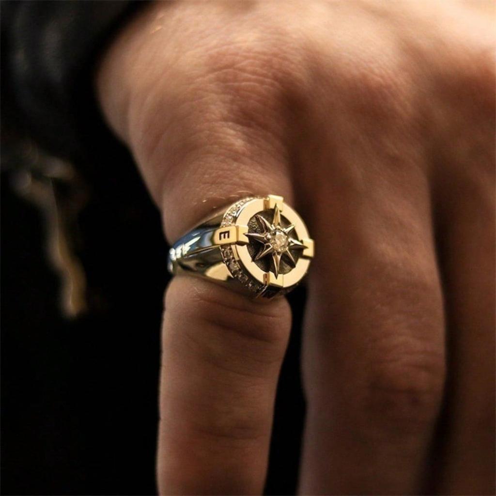 1 Modischer Nordstern Kompass Ring, Silber Gold Ästhetischer Schmuck für Herren, Tägliches Tragen, Feiertagsgeschenk