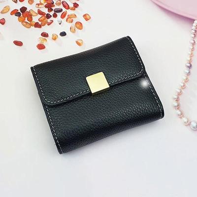 Natural Cowhide Gold Square-decorated Mini Women's Wallet