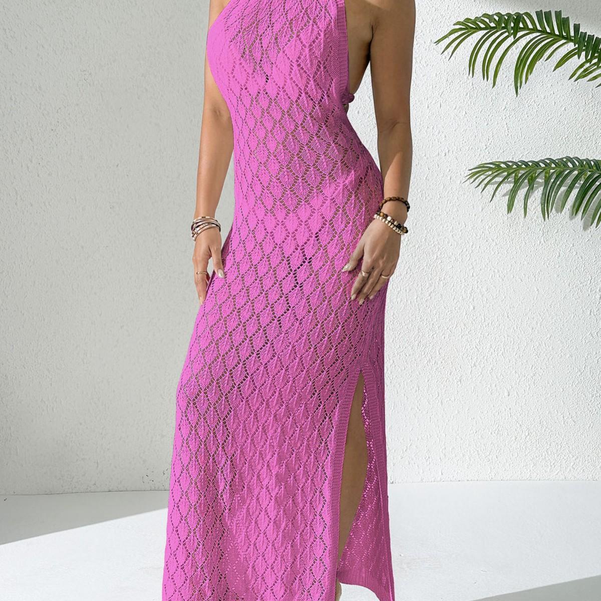 

Beach Skirt Sexy Holiday Hollow Out Smock Sexy Halter Dress Binding Belt Skirt XL фіолетовий/червоний