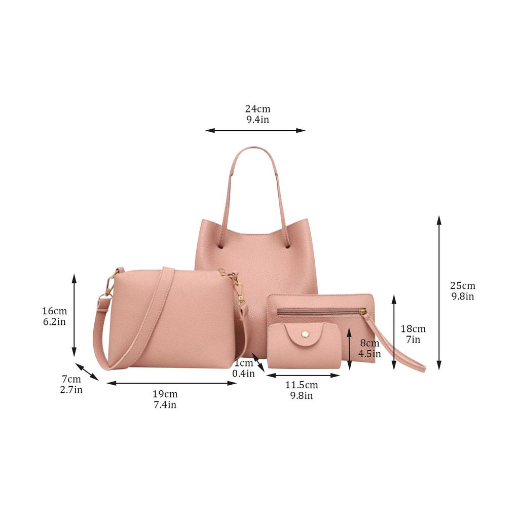 4 Pieces Women Bags Set Stylish Female Wallet Pu Leather Shoulder Messenger Tote Bag Fashion Decor Accessory