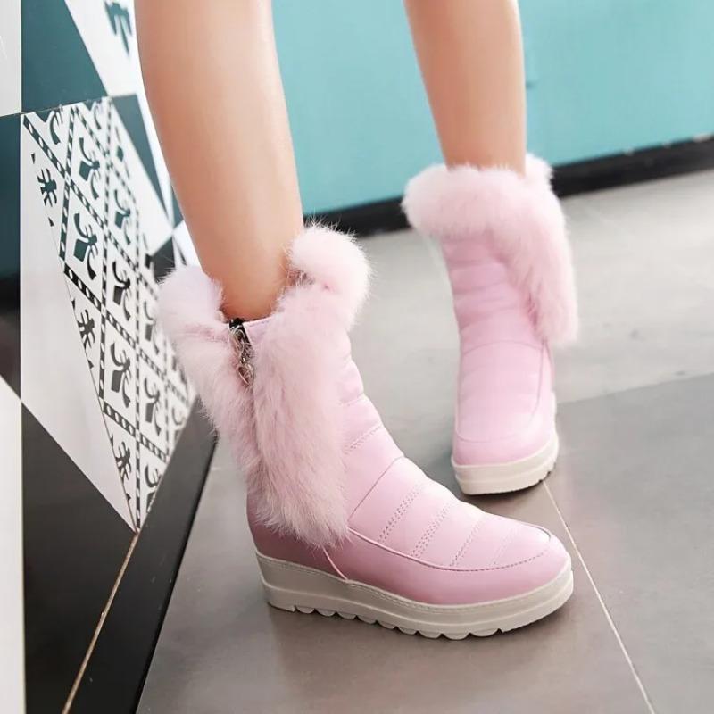 Fashion 2025 New Rabbit Fur Women Ankle Boots Wedges Platform Waterproof Snow Boots Thick Plush Warm Winter Female Booties Ladies Shoes