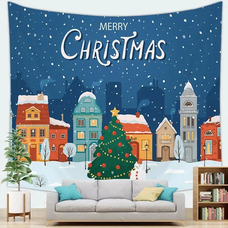 Christmas Theme Cartoon Christmas Tree Tapestry Living Room Bedroom Home Christmas Decoration