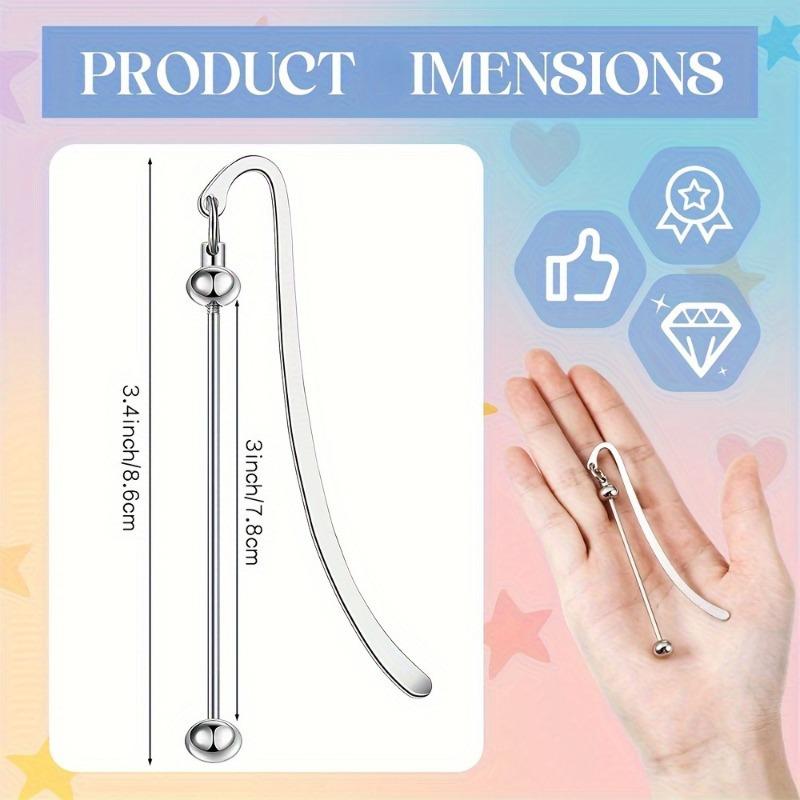 10pcs Silver Beadable Bookmarks DIY Metal Blank Bar Bookmark for Beads for Book Lovers
