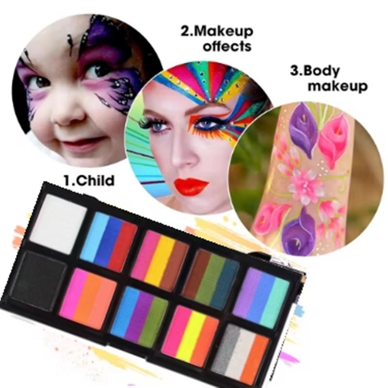 10Grids Colors Face Painting Body Paint Makeup Rainbow Water-based Colorful Painting Set Christmas Palette for Adults and Kids