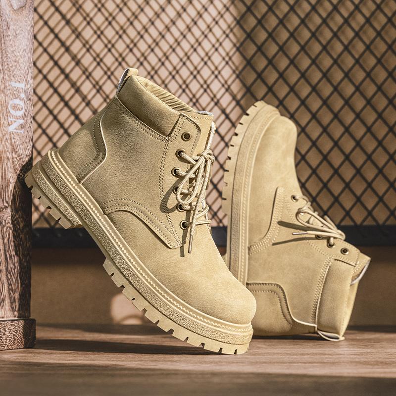 Outdoor Leather Men's Boots Designer High Top Man Ankle Boots Fashion Non-slip Casual Shoes High Quanlity Khaki Men Work Boot
