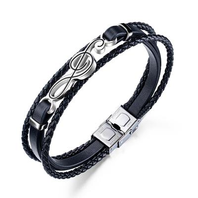 European and American Hip-hop Men's Bracelets, Men's Musical Note Leather Bracelets, Simple Multi-layered Braided Trendy Men's Bracelets