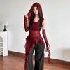 2025 Halloween Red Cowl Neck Hooded Ruffle T-shirt for Women