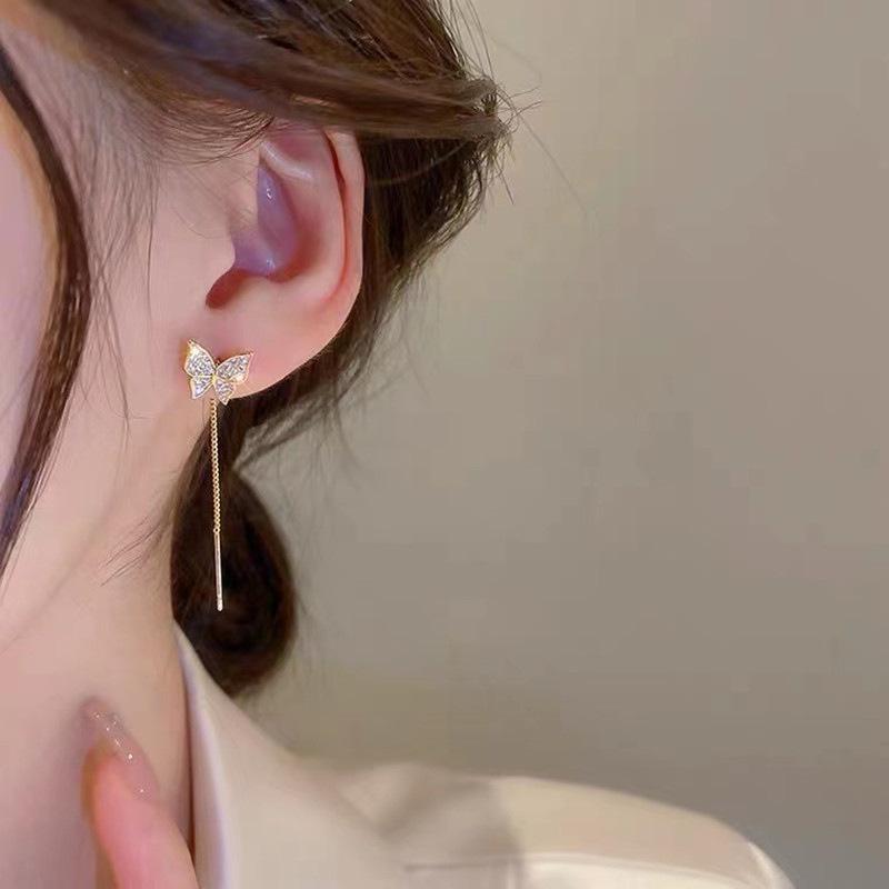 Copper Alloy Zircon Butterfly Earrings - Elegant Niche Design with a Luxury Feel.