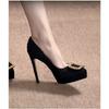 Suede Small Pointed Toe Thin Heel High Heels Black Waterproof Table Thin Women's Single Shoes Square Buckle