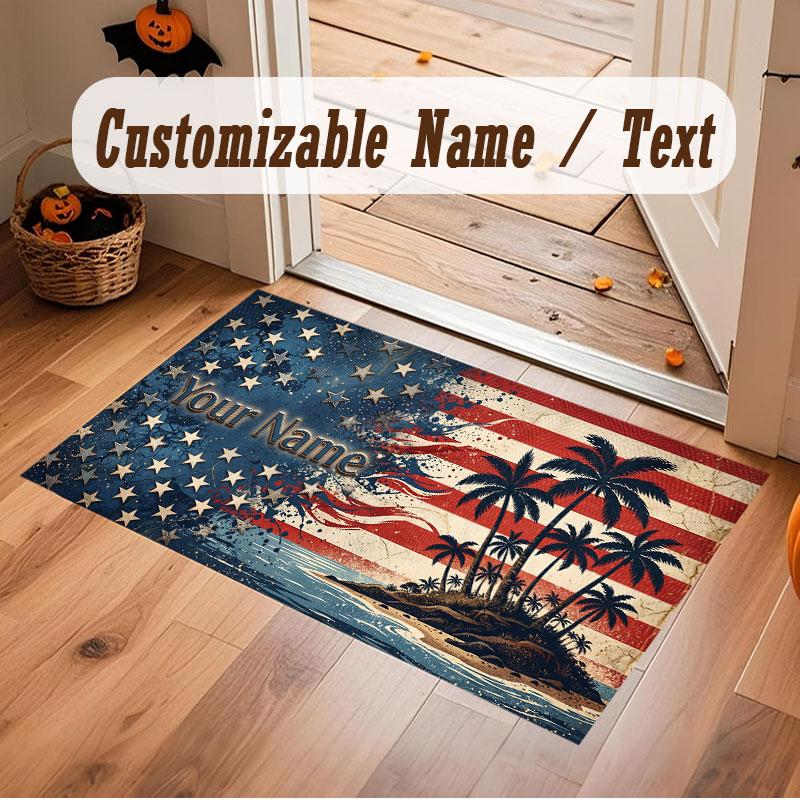 American Patriotic Theme Crystal Velvet Floor Rug Personalized Custom Name Text Warm Carpet Home Decoration