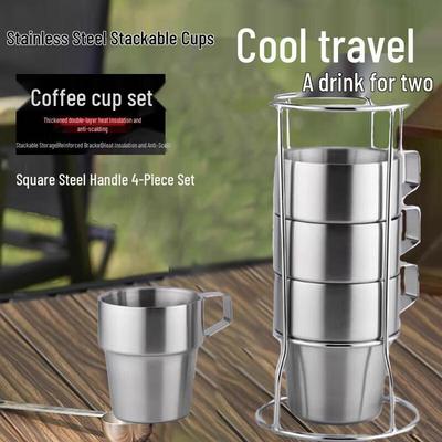 Homeglen Edelstahl Isolierte Stapelbare Camping Kaffeetasse Set