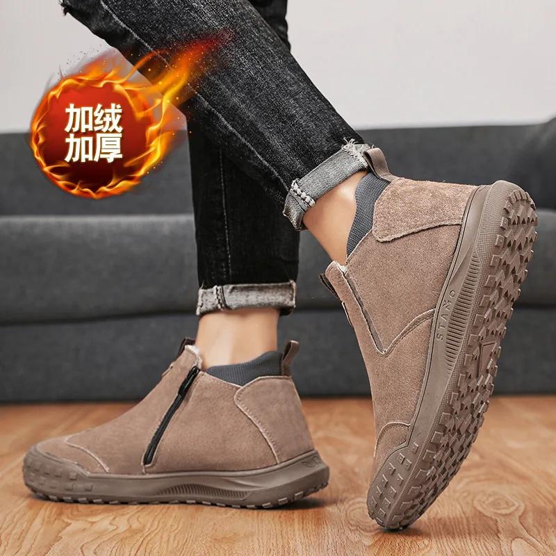 Winter suede snow boots Velvet anti slip outdoor footwear warm shoes Casual comfortable male shoes Botas Zapatos Homme