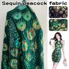 50X130cm Shiny Peacock Sequin Fabric for Bridal Gown Wedding Dress Costume DIY Flannel Embroidery Lace Fabric Clothing Supplies