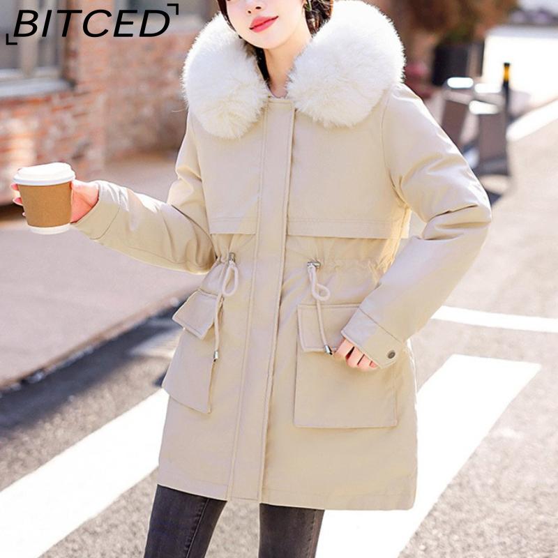 

BITCED Fashionable Mid-Length Parka with Reversible Collar Three-in-One Winter Coat for Women Waist-Defining Cotton-Lined Outerwear M белый