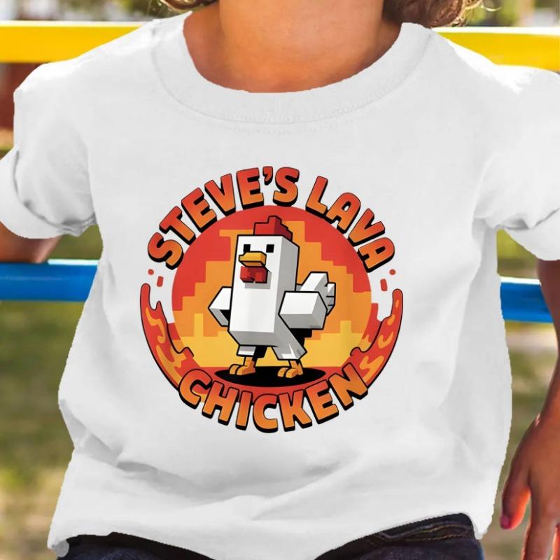 Fun Cartoon Summer Children Fashion Cartoon Round Lava Chicken Cute Boys Casual Short Sleeve T-Shirt All-Matching